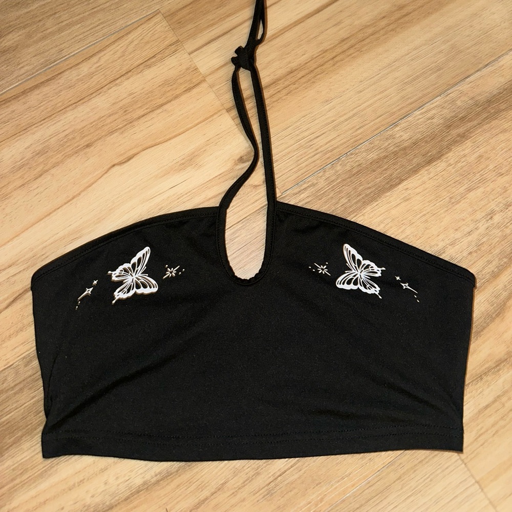 SHEIN Black Butterfly Crop Top